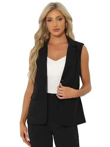 Produktbild: Allegra K Damen Ärmelloser Blazer Business Casual Leinen Arbeit Büro Anzug Weste Schwarz XL