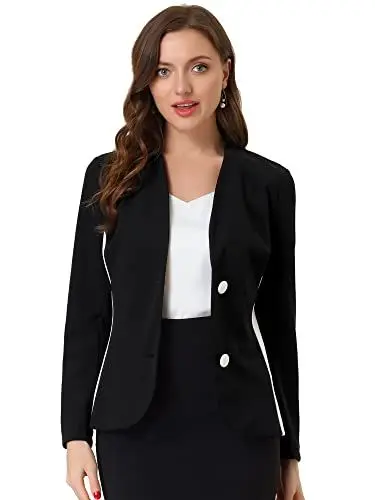 Produktbild: Allegra K Damen Blazer Langarm Knopfleiste Kontrastfarbe Elegant Arbeit Jacke Schwarz S