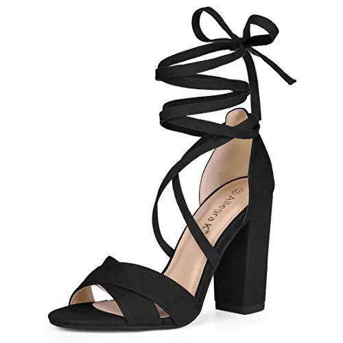 Produktbild: Allegra K Damen Blockabsatz Schnürsandalen Sandalen Schwarz 40