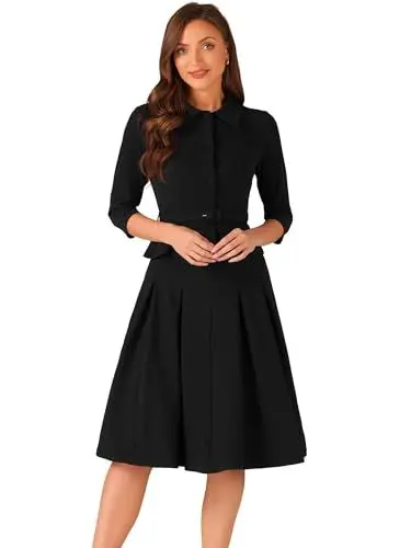 Produktbild: Allegra K Damen Business Rock Anzug Sets 2-Teilige Outfits Büro Langarm Blazer Jacke Faltenröcke Schwarz M