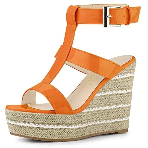 Produktbild: Allegra K Damen Espadrille Strappy Keilabsatz High Heels Sandalen Orange 39
