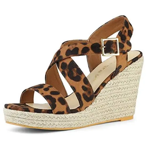 Produktbild: Allegra K Damen Espadrilles Plateau Slingback Wedges Sandalen Leopard 37