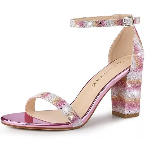 Produktbild: Allegra K Damen Glitzer Knöchelriemen Sandalen mit klobigem Absatz Bunt 39