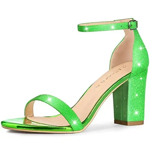 Produktbild: Allegra K Damen Glitzer Knöchelriemen Sandalen mit klobigem Absatz Grün 37
