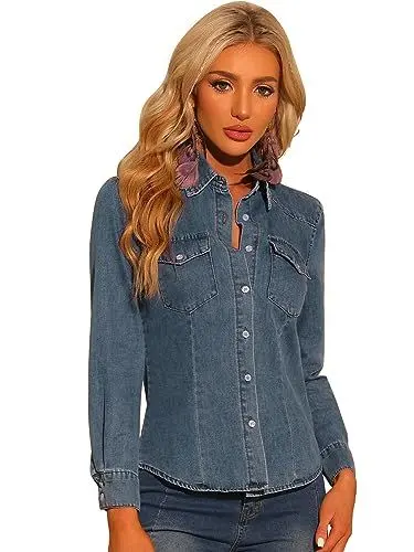 Produktbild: Allegra K Damen Lässige Jeansjacke Langarm Distressed Knopfleiste Denim Jacke Grau L