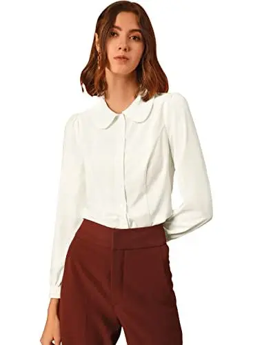 Produktbild: Allegra K Damen Langarm Chiffon Hemd Bubikragen Krawatten Ausschnitt Knopfleiste Elegante Top Bluse Weiß S