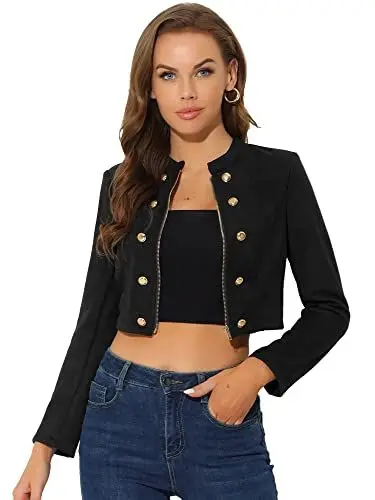 Produktbild: Allegra K Damen Langarm Stehkragen Zweireihig Reißverschluss Wildlederjacke Jacke Schwarz M