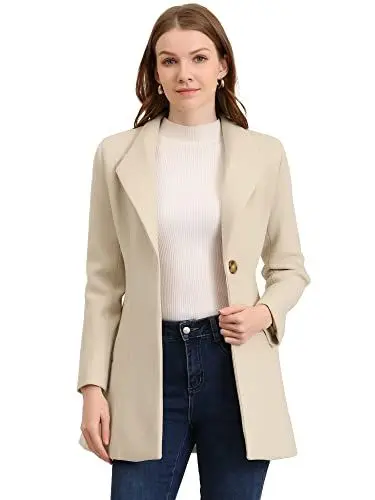 Produktbild: Allegra K Damen Mantel Umlegekragen Geknöpfter Business Casual Mittellanger Winter Mäntel Beige L