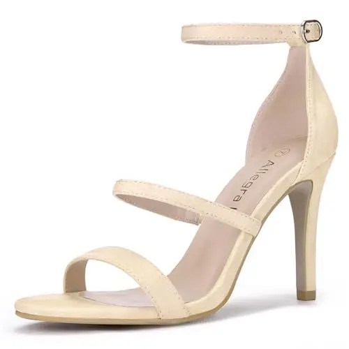 Produktbild: Allegra K Damen Open Toe Triple Straps Stiletto High Heel Sandalen Beige 37.5