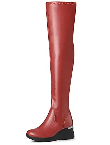 Produktbild: Allegra K Damen Overknee Plateau Stiefel mit Keilabsatz rot 36