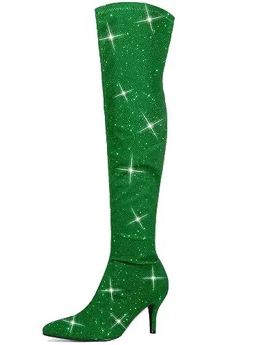 Produktbild: Allegra K Damen Overknee Stiefel mit glitzernden Spitzen Zehen und Stilettoabsatz Grün 42