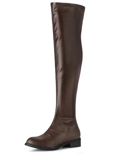 Produktbild: Allegra K Damen Overknee Stiefel mit runden Zehen und Blockabsatz Kaffee 38.5