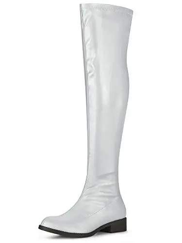 Produktbild: Allegra K Damen Overknee Stiefel mit runden Zehen und Blockabsatz Silber 38.5