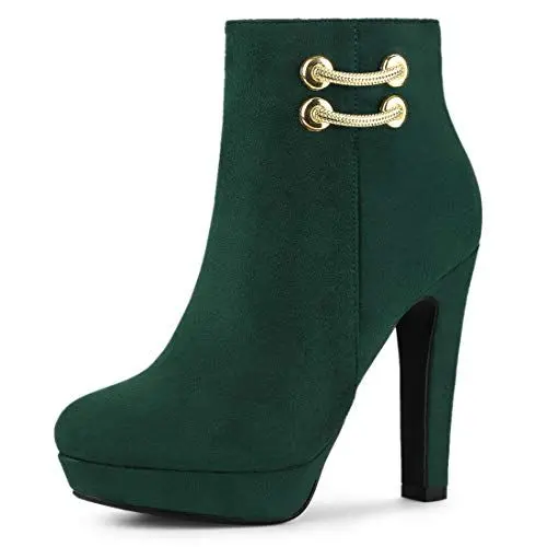 Produktbild: Allegra K Damen Plateau-Stiefeletten mit Abgerundeter Spitze und hohem Absatz Grün 40