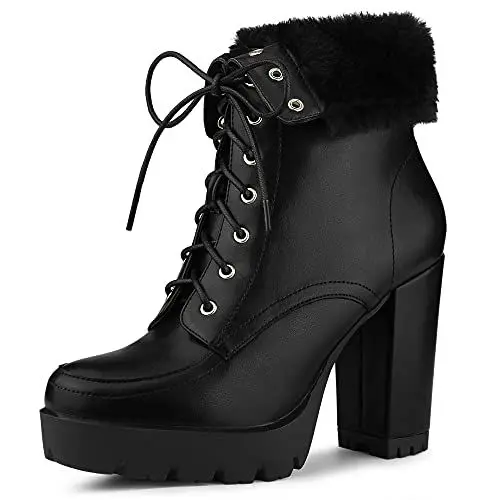 Produktbild: Allegra K Damen Plateau Stiefeletten mit klobigem Absatz zum Schnüren Schwarz 41