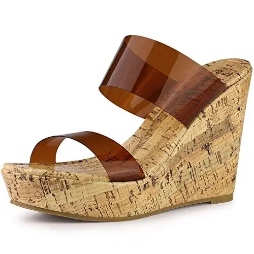 Produktbild: Allegra K Damen Plateauabsatz Transparente Riemen Keilabsatz Sandalen Braun klar 39