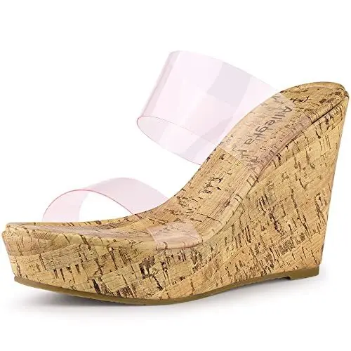 Produktbild: Allegra K Damen Plateauabsatz Transparente Riemen Keilabsatz Sandalen Rosa klar 37