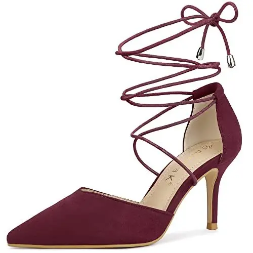 Produktbild: Allegra K Damen Pumps mit Schnürung Spitzschuh Stilettos Pumps Burgund 40