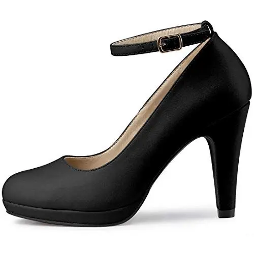 Produktbild: Allegra K Damen Pumps mit runder Zehenpartie und Knöchelriemen Schwarz 38