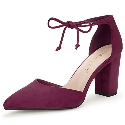 Produktbild: Allegra K Damen Pumps mit spitzer Zehenpartie und Schnürung Burgund 38