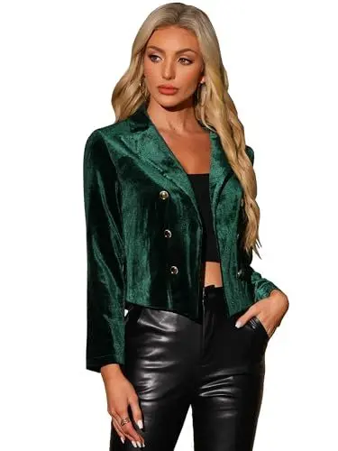 Produktbild: Allegra K Damen Revers Samt Jacke Doppelknöpfe Langärm Lässige Büro Party Cocktail Blazerjacke Dunkelgrün XS