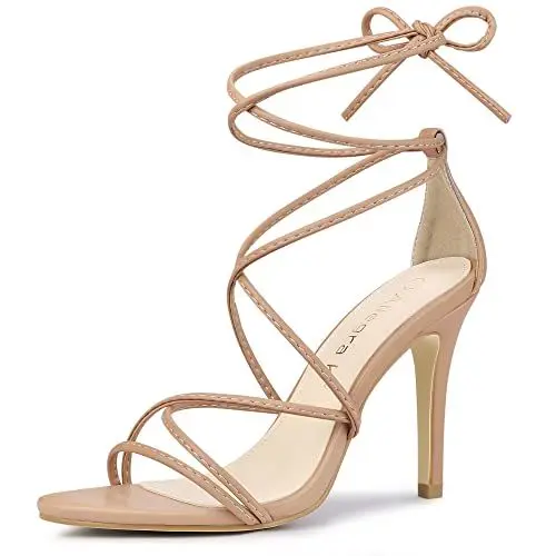 Produktbild: Allegra K Damen Riemchenabsätze Schnürsandalen mit Stiletto-Absatz Nackt 39