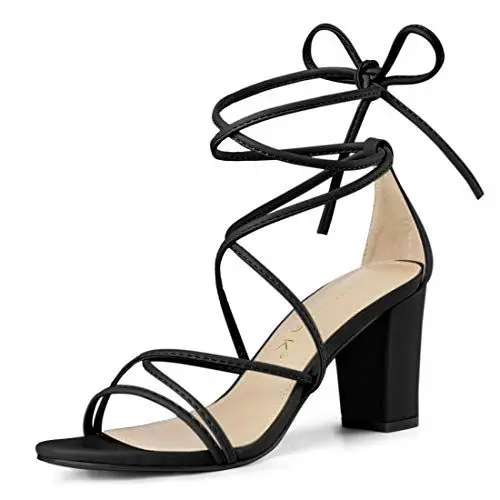 Produktbild: Allegra K Damen Sandalen mit Riemen zum Schnüren mit klobigem Absatz Schwarz 40