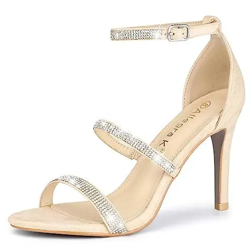 Produktbild: Allegra K Damen Sandalen mit Strass-Absatz und Riemchen Beige 38