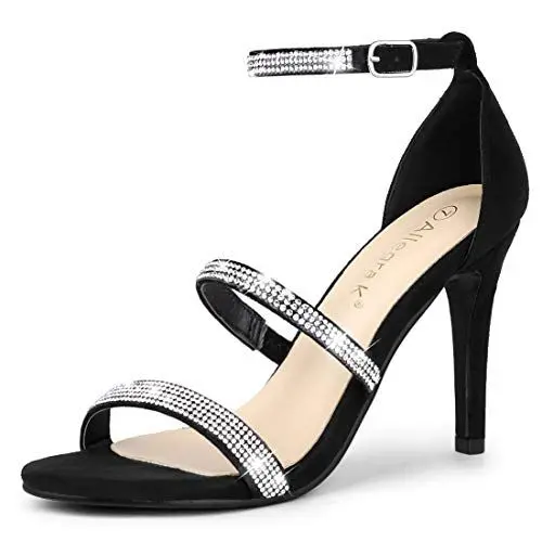 Produktbild: Allegra K Damen Sandalen mit Strass-Absatz und Riemchen Schwarz 37