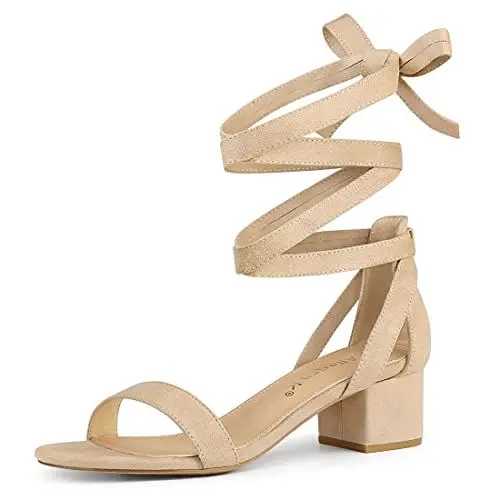 Produktbild: Allegra K Damen Sandalen mit klarem Absatz und Blockabsatz zum Schnüren Beige 41