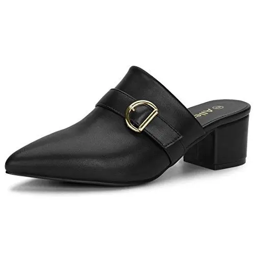 Produktbild: Allegra K Damen Sandalen mit spitzer Zehenpartie und Blockabsatz Schwarz 37.5