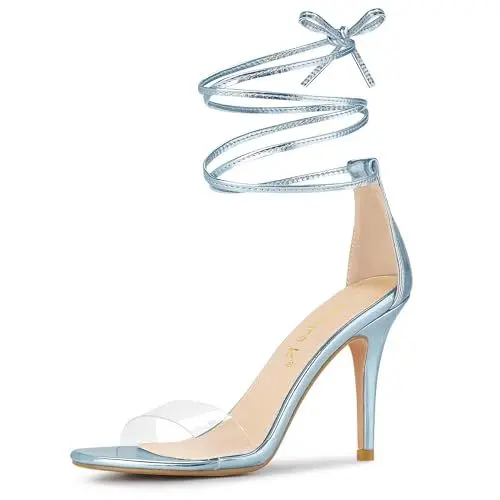 Produktbild: Allegra K Damen Sandalen mit transparentem Riemen und Stilettoabsatz zum Schnüren Hellblau 39