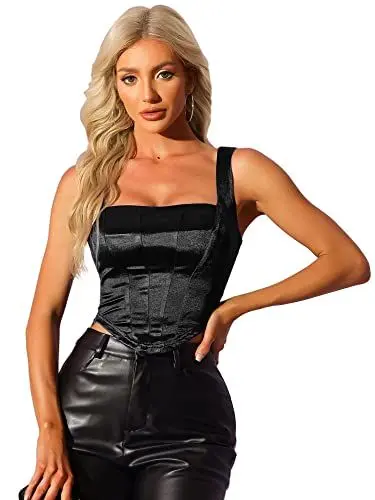 Produktbild: Allegra K Damen Satin Crop Top Ärmellos Korsett Oberteil Party Träger Tank Top Schwarz XS