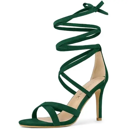 Produktbild: Allegra K Damen Schnürschuhe Stiletto High Heel Sandalen Dunkelgrün 41