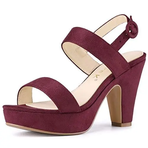 Produktbild: Allegra K Damen Slingback Plateau Sandalen mit Blockabsatz und Blockabsatz Burgund 41