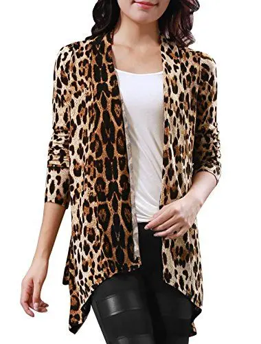 Produktbild: Allegra K Damen Sommer Strickjacke Langarm Offen Rüschen Lange Jacke Cardigan Sommerjacke Beige Coffee XS