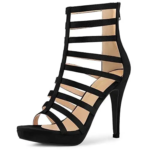 Produktbild: Allegra K Damen Stiletto Plateau Heels Riemchen Gladiator Ferse Sandalen Schwarz 39