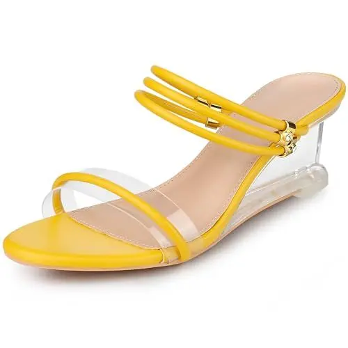 Produktbild: Allegra K Damen Strass-Slip-On-Keilsandalen aus klarem mit Strass Gelb 40