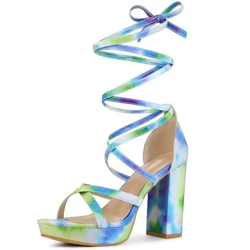 Produktbild: Allegra K Damen Tie Dye Plateauschuhe mit dickem Absatz zum Schnüren GrüN Blau 37