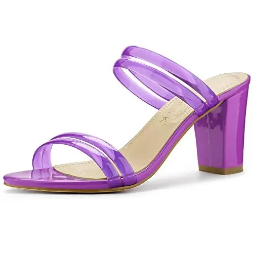 Produktbild: Allegra K Damen Transparente Riemchenabsatz Slide Mule Blockabsatz Sandale Lila 37