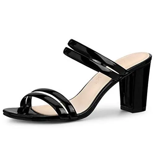 Produktbild: Allegra K Damen Transparente Riemchenabsatz Slide Mule Blockabsatz Sandale Schwarz 37