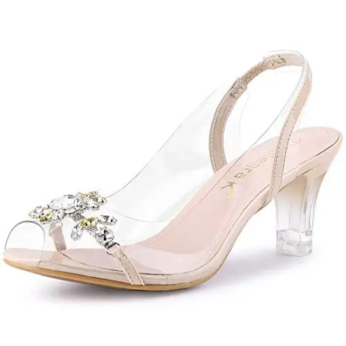 Produktbild: Allegra K Damen Transparente Slingback Blumen Strass Peep Toe Heels Sandalen Beige 40
