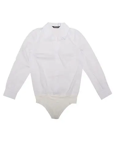 Produktbild: Allegra K Damen Turnanzug Shirt mit Kragen fürs Businessbüro Langärmlig Bodysuit Arbeitsshirt Weiß S