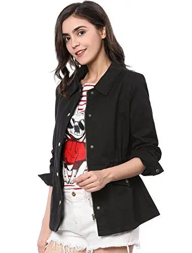 Produktbild: Allegra K Damen Umlegekragen Reißverschluss Kordelzug Trenchcoat Jacke Schwarz XL