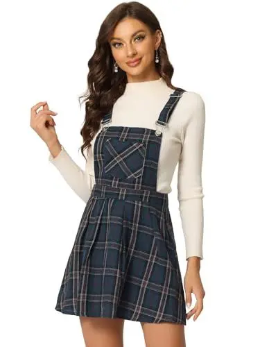 Produktbild: Allegra K Damen Kariert Karos Verstellbarer Träger Latzhose Overall Christmas Kleid Latzkleid Dunkel Blau L