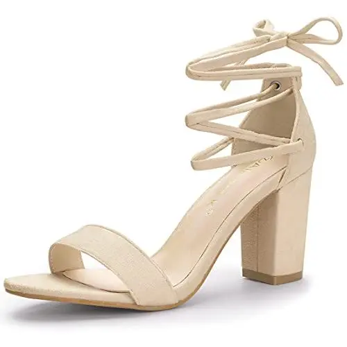 Produktbild: Allegra K Damenschuhe mit offener Spitze zum Schnüren klobige Sandalen mit hohem Absatz Beige 38