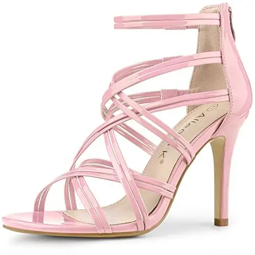 Produktbild: Allegra K Frauen Open Toe Strappy Stiletto Ferse Schnürsandalen Rosa 36