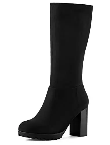 Produktbild: Allegra K Halbhohe Damenstiefel mit Blockabsatz Schwarz 36