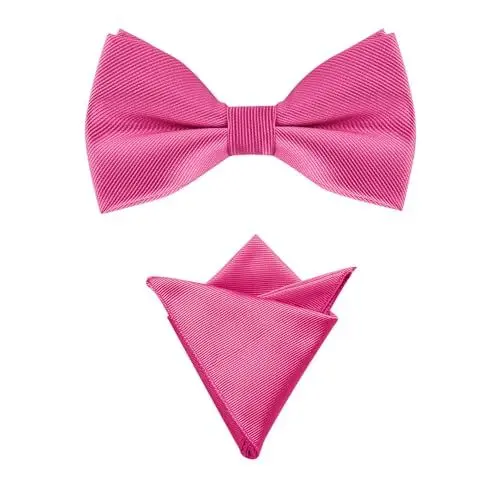 Produktbild: Allegra K Herren Hochzeitsfeier Vorgebundene Einfarbig Fliege Einstecktuch Set Hot Pink One Size
