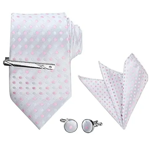 Produktbild: Allegra K Herren Satin Polka Dots Quadratische Manschettenknöpfe Krawattenklammern Krawatten-Set Grau Blau Einheitsgröße
